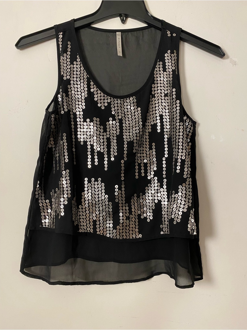 Sequin Overlay Black Sleeveless Shell Top